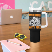 Welder Gifts for Men Tumbler With Handle Welding Its Like Sewing With Fire American Flag