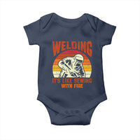 Funny Welder Baby Onesie Welding It's Like Sewing With Fire Retro Graphic