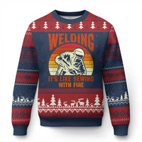 Funny Welder Ugly Christmas Sweater Welding It's Like Sewing With Fire Retro Graphic
