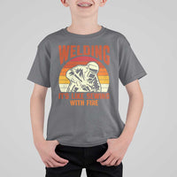 Funny Welder T Shirt For Kid Welding It's Like Sewing With Fire Retro Graphic
