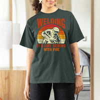 Funny Welder T Shirt For Women Welding It's Like Sewing With Fire Retro Graphic
