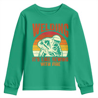 Funny Welder Youth Sweatshirt Welding It's Like Sewing With Fire Retro Graphic