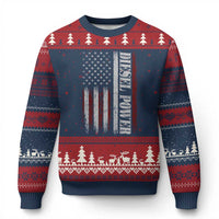 Vintage Distressed Mechanic Trucker Graphic Ugly Christmas Sweater Diesel Power USA Flag