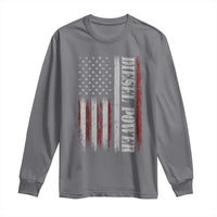 Vintage Distressed Mechanic Trucker Graphic Long Sleeve Shirt Diesel Power USA Flag