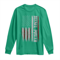Vintage Distressed Mechanic Trucker Graphic Long Sleeve Shirt Diesel Power USA Flag