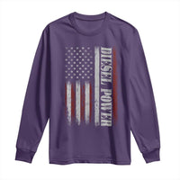 Vintage Distressed Mechanic Trucker Graphic Long Sleeve Shirt Diesel Power USA Flag