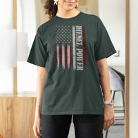 Vintage Distressed Mechanic Trucker Graphic T Shirt For Women Diesel Power USA Flag