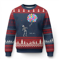 Well Shit Skeleton Detached Arm Ugly Christmas Sweater Gothic Halloween Flying Balloons Graphic