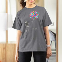 Well Shit Skeleton Detached Arm T Shirt For Women Gothic Halloween Flying Balloons Graphic