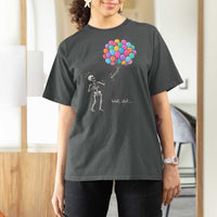 Well Shit Skeleton Detached Arm T Shirt For Women Gothic Halloween Flying Balloons Graphic