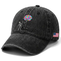 Well Shit Skeleton Detached Arm Washed Cotton Baseball Cap Gothic Halloween Flying Balloons Graphic