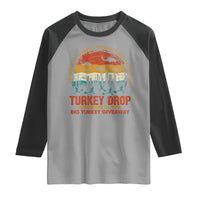 WKRP Turkey Drop Raglan Shirt Funny Thanksgiving Day First Annual WKRP - Wonder Print Shop