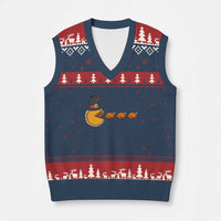Thanksgiving Video Game V-Neck Knit Sweater Vest Pumpkin Pie Eating Turkey Gamer Patch Day - Wonder Print Shop