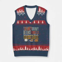 Funny Thanksgiving V-Neck Knit Sweater Vest Turkey Gravy Beans And Rolls Let Me See That Casserole - Wonder Print Shop