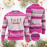 Dancing Skeletons Breast Cancer Ugly Christmas Sweater Skeleton Pink Ribbon Halloween - Wonder Print Shop