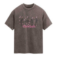 Dancing Skeletons Breast Cancer Washed Cotton T-Shirt Skeleton Pink Ribbon Halloween