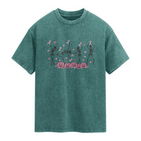 Dancing Skeletons Breast Cancer Washed Cotton T-Shirt Skeleton Pink Ribbon Halloween