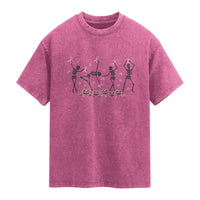 Dancing Skeletons Breast Cancer Washed Cotton T-Shirt Skeleton Pink Ribbon Halloween