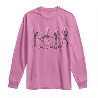 Dancing Skeletons Breast Cancer Long Sleeve Shirt Skeleton Pink Ribbon Halloween - Wonder Print Shop