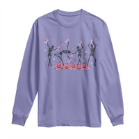 Dancing Skeletons Breast Cancer Long Sleeve Shirt Skeleton Pink Ribbon Halloween - Wonder Print Shop