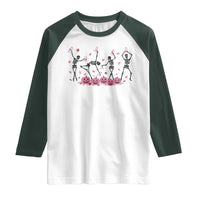Dancing Skeletons Breast Cancer Raglan Shirt Skeleton Pink Ribbon Halloween - Wonder Print Shop
