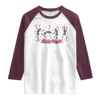 Dancing Skeletons Breast Cancer Raglan Shirt Skeleton Pink Ribbon Halloween - Wonder Print Shop