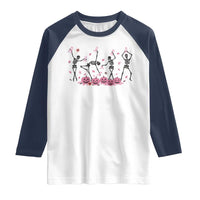 Dancing Skeletons Breast Cancer Raglan Shirt Skeleton Pink Ribbon Halloween - Wonder Print Shop