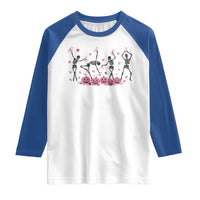 Dancing Skeletons Breast Cancer Raglan Shirt Skeleton Pink Ribbon Halloween - Wonder Print Shop