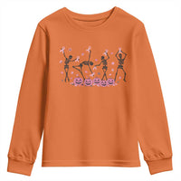 Dancing Skeletons Breast Cancer Youth Sweatshirt Skeleton Pink Ribbon Halloween - Wonder Print Shop
