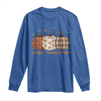 Grateful Thankful Blessed Pumpkin Long Sleeve Shirt Hello Thanksgiving Cozy Fall Autumn Rustic - Wonder Print Shop