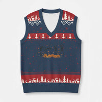 Dancing Skeleton V-Neck Knit Sweater Vest Retro Halloween Party Pumpkin Fall Season - Wonder Print Shop