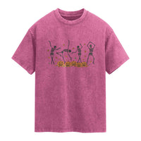 Dancing Skeleton Washed Cotton T-Shirt Retro Halloween Party Pumpkin Fall Season