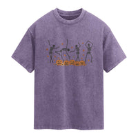 Dancing Skeleton Washed Cotton T-Shirt Retro Halloween Party Pumpkin Fall Season