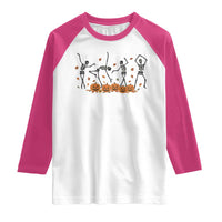 Dancing Skeleton Raglan Shirt Retro Halloween Party Pumpkin Fall Season - Wonder Print Shop
