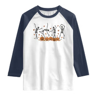 Dancing Skeleton Raglan Shirt Retro Halloween Party Pumpkin Fall Season - Wonder Print Shop