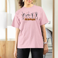 Dancing Skeleton T Shirt For Women Retro Halloween Party Pumpkin Fall Season - Wonder Print Shop