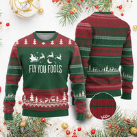 Funny Xmas Fly You Fools Ugly Christmas Sweater Fantasy Movie Fellowship Santa Sleigh Reindeer - Wonder Print Shop