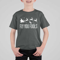 Funny Christmas Fly You Fools T Shirt For Kid Fantasy Movie Fellowship Santa Sleigh Reindeer - Wonder Print Shop