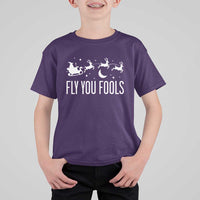 Funny Christmas Fly You Fools T Shirt For Kid Fantasy Movie Fellowship Santa Sleigh Reindeer - Wonder Print Shop
