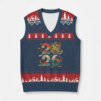 Hello 2026 Lunar New Year V-Neck Knit Sweater Vest Year of the Horse Chinese Zodiac - Wonder Print Shop