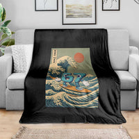 67 Surfing Japanese Throw Blanket Funny Great Wave Off Kanagawa Six Seven Brainrot Meme - Wonder Print Shop