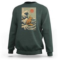 Capybara Surfing Japanese Sweatshirt Vintage Great Wave Off Kanagawa Anime Kawaii - Wonder Print Shop