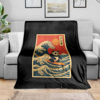 Panda Surfing Japanese Throw Blanket Vintage Great Wave Off Kanagawa Anime Kawaii - Wonder Print Shop