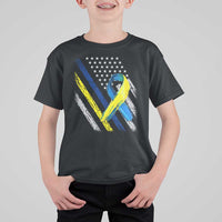 World Down Syndrome Day T Shirt For Kid Blue Yellow Ribbon American Flag T21 321