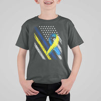 World Down Syndrome Day T Shirt For Kid Blue Yellow Ribbon American Flag T21 321