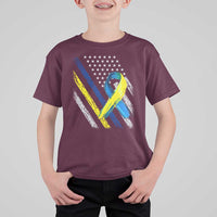 World Down Syndrome Day T Shirt For Kid Blue Yellow Ribbon American Flag T21 321