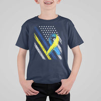 World Down Syndrome Day T Shirt For Kid Blue Yellow Ribbon American Flag T21 321