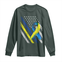 World Down Syndrome Day Long Sleeve Shirt Blue Yellow Ribbon American Flag T21 321
