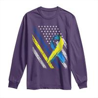 World Down Syndrome Day Long Sleeve Shirt Blue Yellow Ribbon American Flag T21 321