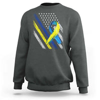 World Down Syndrome Day Sweatshirt Blue Yellow Ribbon American Flag T21 321